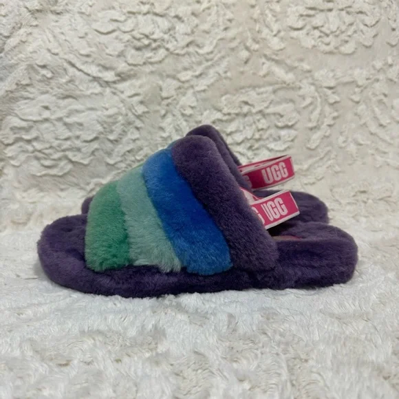 UGG Shoes Ugg Fluff Yeah Pride Slide Purple Rainbow Sheepskin
